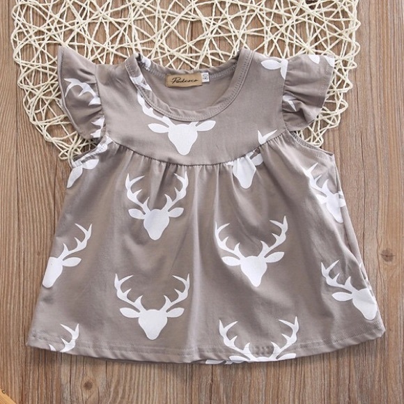 Gray & White Deer Print Baby Infant Dress - Picture 8 of 8